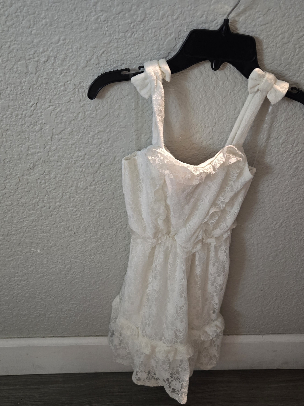 Girls' White Lace Tank Dress with Tie Straps - Kids Casual